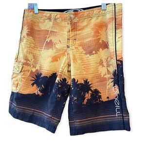 O’Neill Sz 5 Youth Yellow Tropical Palm Trees Summer Surf Board Shorts